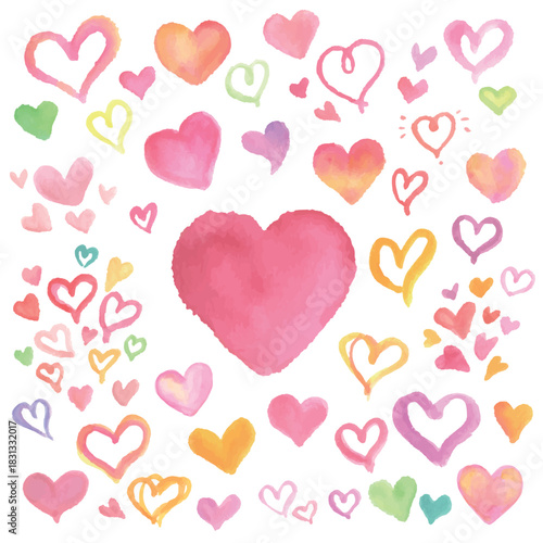 Vector illustration filled with pink watercolor hearts
