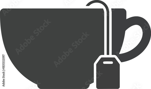 Minimalist silhouette of a tea cup with tea bag simple modern icon for beverage and drink graphics vector