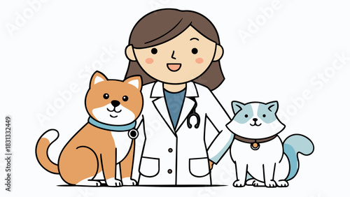 A Female Veterinarian Posing With Two Pets For Illustration