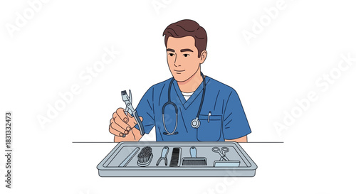 A male veterinarian holding clippers over a grooming tray