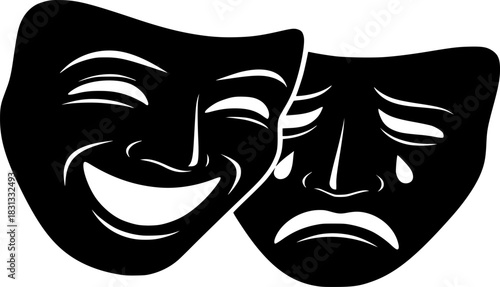 Comedy and Tragedy Theater Masks Silhouette Icon for Drama and Performing Arts 