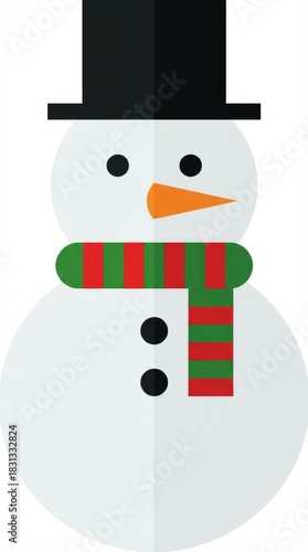 Minimalist Snowman Illustration with Top Hat and Striped Scarf.