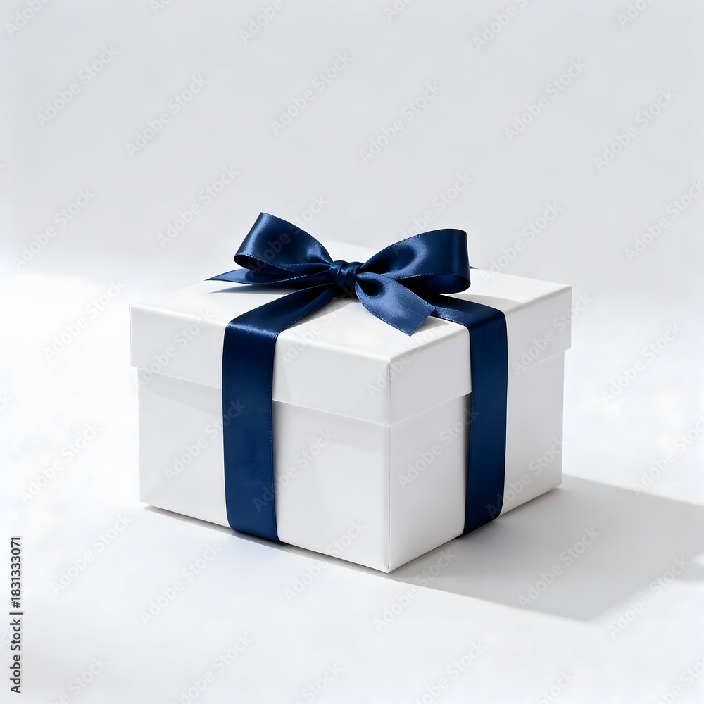 Obraz premium Beautiful White Gift Box Wrapped with Ribbon Perfect for Special Occasions and Celebrations