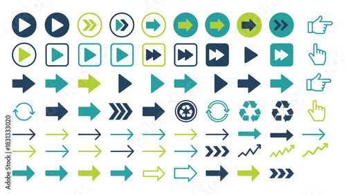 Collection of hand drawn arrow icons in various styles and colors