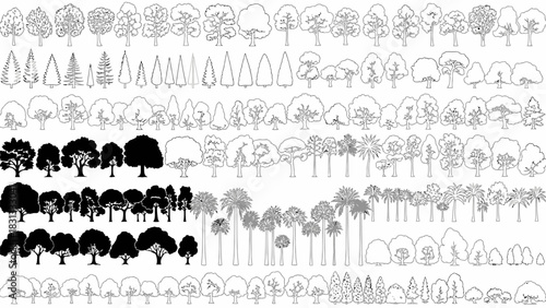 Architectural tree drawings a collection of black and white tree silhouettes and outlines