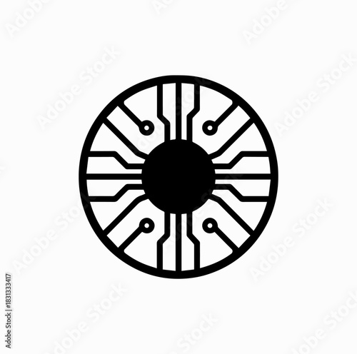 Digital Coin with Circuit Lines Silhouette – Abstract Cryptocurrency Concept Vector