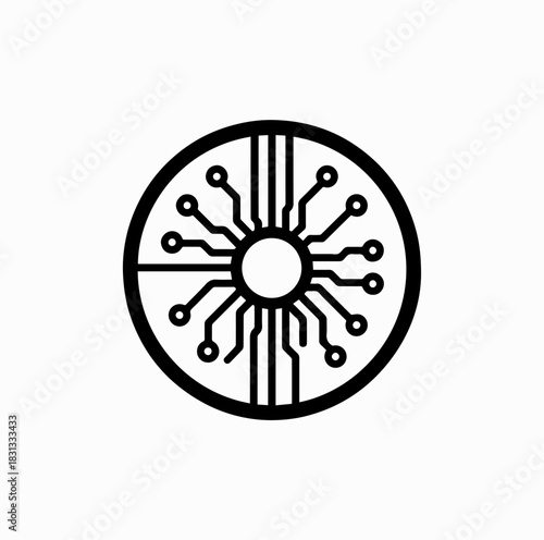 Digital Coin with Circuit Lines Silhouette – Abstract Cryptocurrency Concept Vector