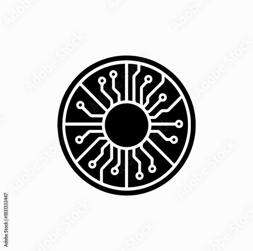 Digital Coin with Circuit Lines Silhouette – Abstract Cryptocurrency Concept Vector