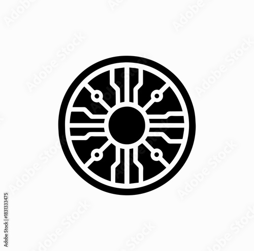 Digital Coin with Circuit Lines Silhouette – Abstract Cryptocurrency Concept Vector