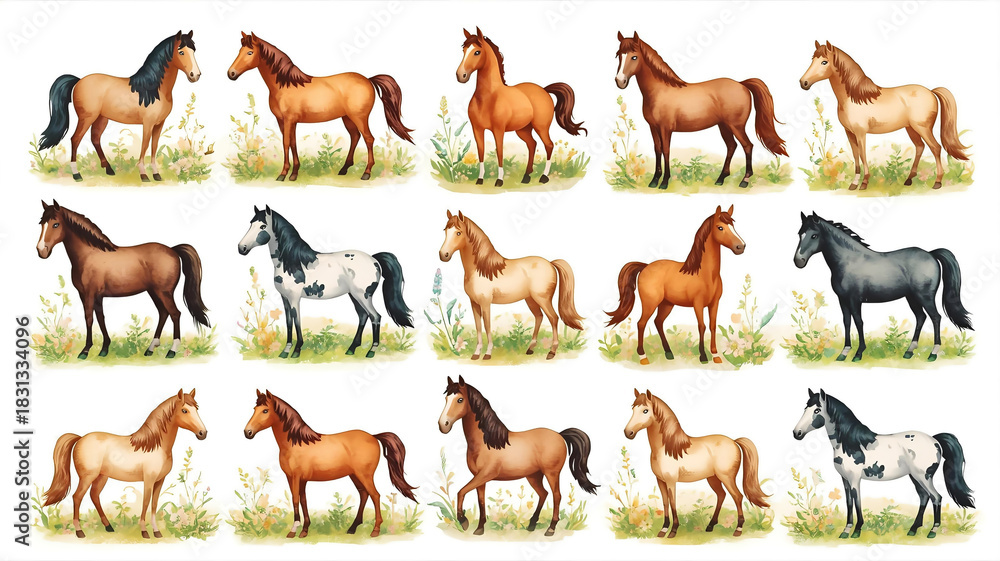 Obraz premium 白背景に馬のイラストのコレクション