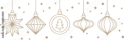 vector illustration of a Christmas ornament border in a simple line-art style