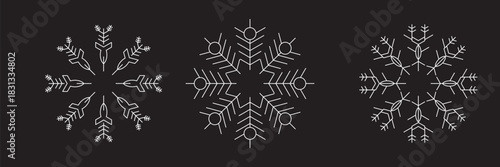 Snowflake variations icon collection. Snowflake icons set. Snowflake symbols. Snow icon. Frost winter background. Snowflakes ice crystal isolated. Vector illustration