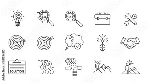 Set of vector icons of solutions for web design isolated on white background.