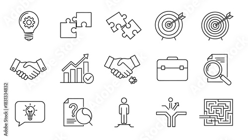 Set of vector icons of solutions for web design isolated on white background.
