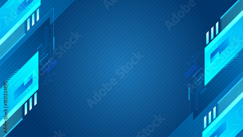 Futuristic Blue Technology Background with Digital Frame. Blue Cyber Technology Pattern Background