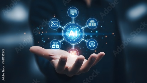 Person holding a glowing digital sphere representing web services and online business solutions in the future