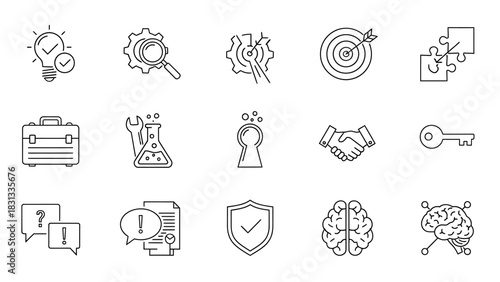 Set of vector icons of solutions for web design isolated on white background.