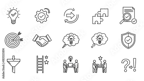 Set of vector icons of solutions for web design isolated on white background.