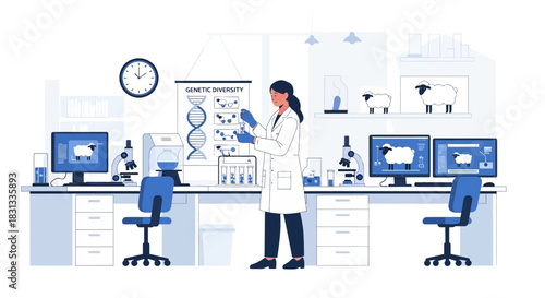 Genetic research: scientist analyzing diversity in a modern laboratory setting