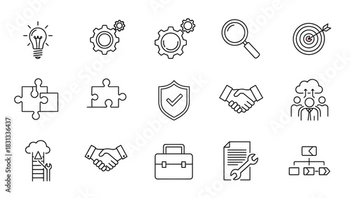 Set of vector icons of solutions for web design isolated on white background.