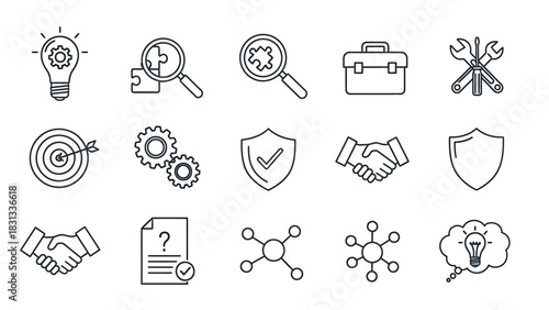 Set of vector icons of solutions for web design isolated on white background.