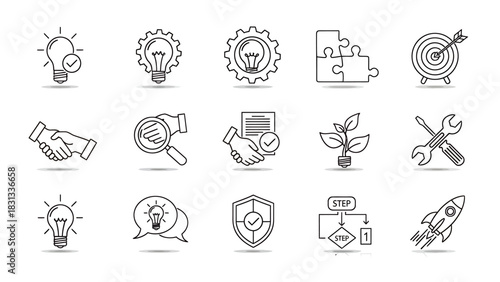 Set of vector icons of solutions for web design isolated on white background.