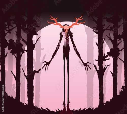 wendigo lurking in the dark forest