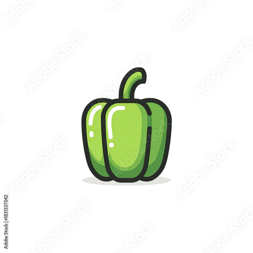 Stylized Green Bell Pepper Icon with Shadow Effect on Green Background