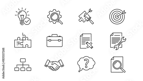 Set of vector icons of solutions for web design isolated on white background.