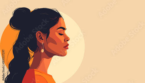 Fashionable vector illustration of a red-haired woman's face with elegant style and glamour makeup