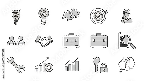 Set of vector icons of solutions for web design isolated on white background.