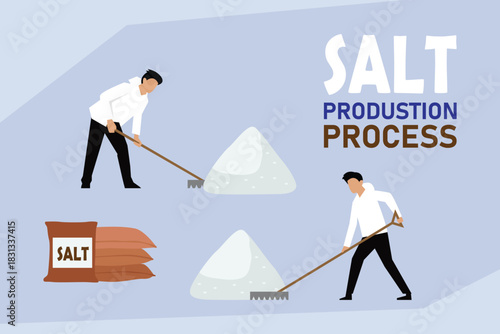 Salt Production Process and Harvesting in Salt Flats 2d flat vector illustration