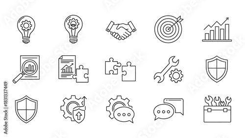 Set of vector icons of solutions for web design isolated on white background.