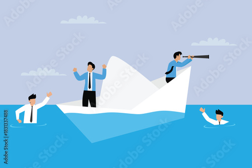 Business Leadership and Strategy: Navigating Risk in a Paper Boat 2d flat vector illustration