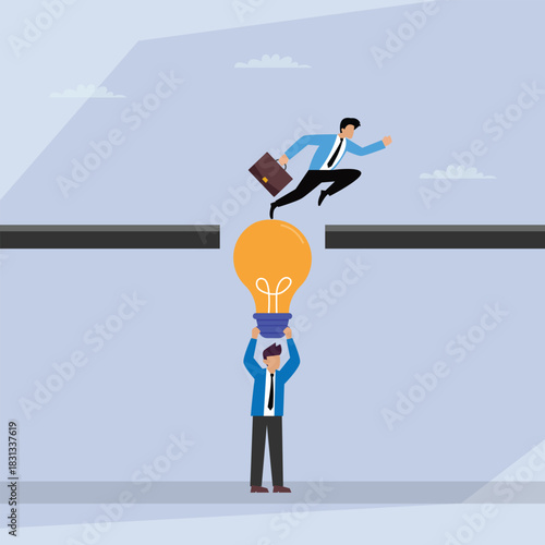Idea as a Solution: Overcoming Business Obstacles with Innovation 2d flat vector illustration
