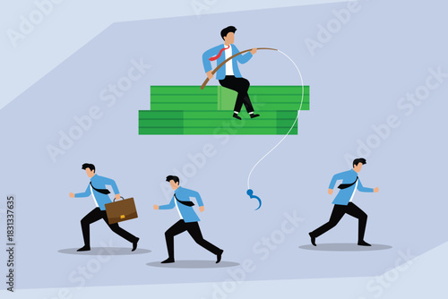 Financial Incentive and Motivation: Fishing for Success with Money Bait 2d flat vector illustration