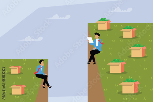 Wage Disparity and Resource Inequality: Gap Between Rich and Poor 2d flat vector illustration