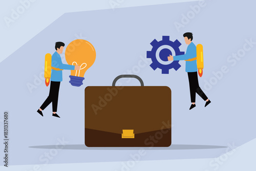 Combining Innovation and Strategy: Idea and Mechanism for Business 2d flat vector illustration