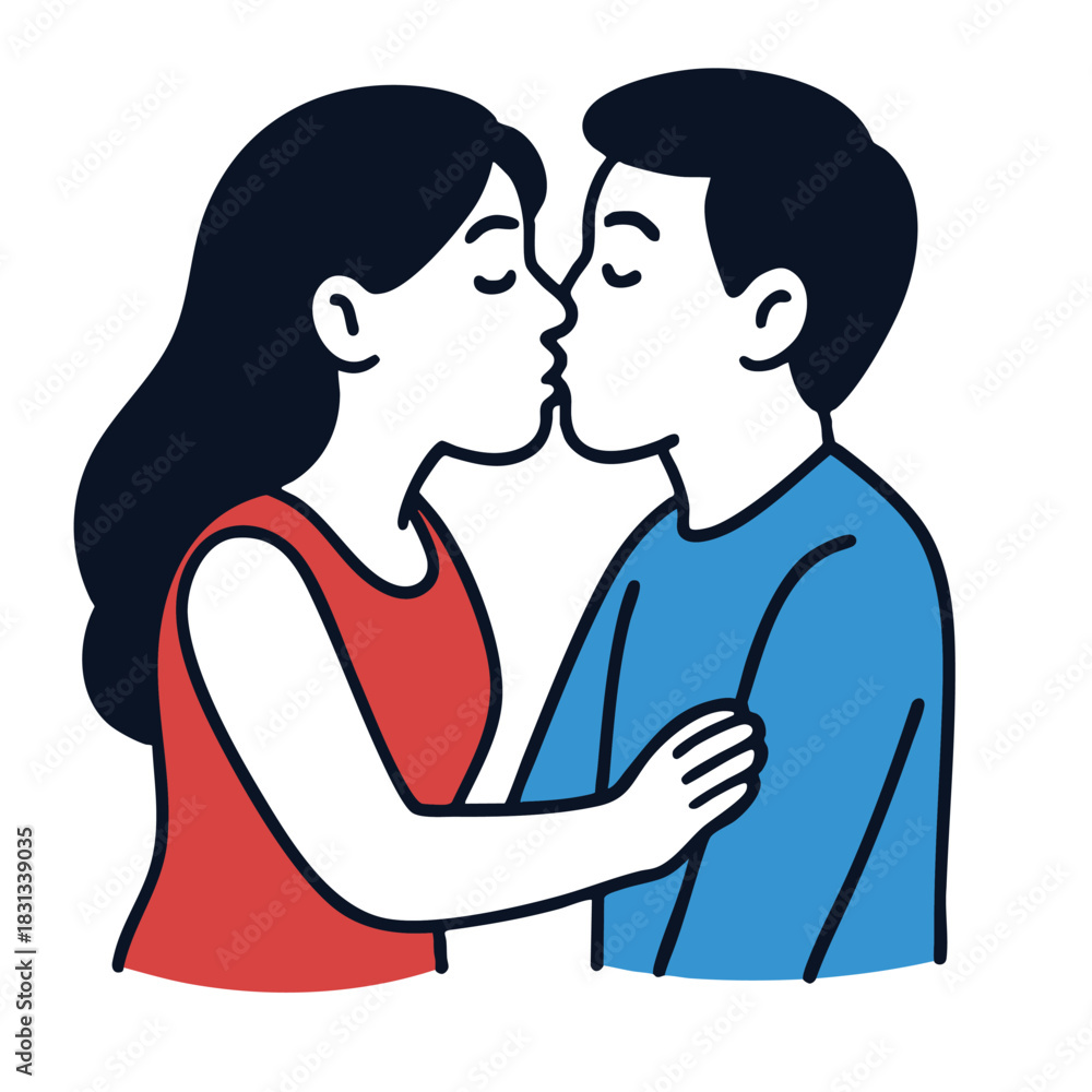 Fototapeta premium Couple kissing, romantic embrace, love, affection, happiness, relationship, togetherness