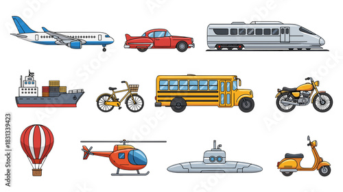 Collection of Various Modes of Transportation and Vehicles