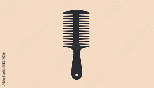 Vector illustration of a black plastic comb and hairbrush set, isolated white background for fashion and barber care accessory