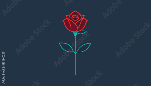 Red rose vector illustration of a single isolated blossom for love and romance on a white background