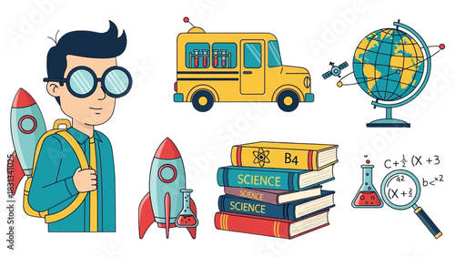 Modern Vector Illustration: Young Scientist and STEM Education