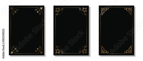 Luxury black cover vector design. Set of vintage border with golden color in black background. Suit for invitation card, award, certificate, and others