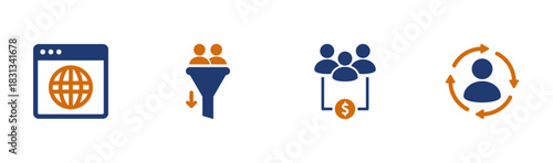 User acquisition and conversion icon set. Solid style, vector illustration