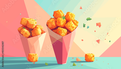 Colorful hot air balloon with fresh fruit and spring flowers in a sweet Easter basket vector decoration