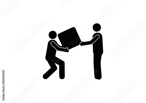 Teamwork and Collaboration Two Figures Working Together to Move a Large Object