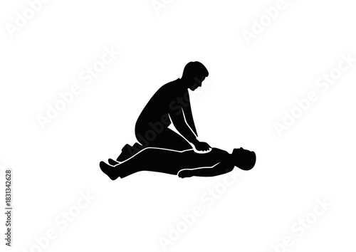 Emergency CPR procedure, performing chest compressions for resuscitation