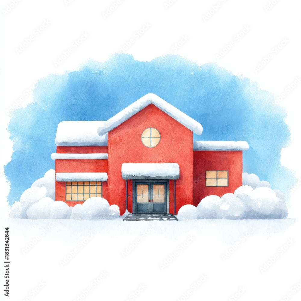 Fototapeta premium Cozy Snowy House with Snow-Covered Roof in Winter