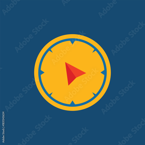 Minimalist yellow compass icon with red pointer, featuring direction markers. Modern location and navigation graphic for travel apps, maps, or business branding. Simple, flat design illustration